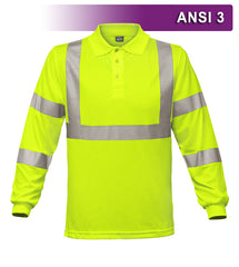 Reflective Apparel Safety Polo: Hi Vis Polo: Long Sleeve Lime Birdseye: ANSI 3 (VEA-314-ST)