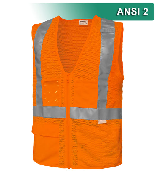 Reflective Apparel Safety Vest: Hi Vis Vest: Clear ID Pocket: 5pt Breakaway: Zip Mesh (VEA-508-ST)