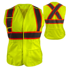 Reflective Apparel Women's Safety Vest: Hi Vis Vest: 5pt Breakaway: X-Back Lime Mesh: DOT (RAF-540-GX)