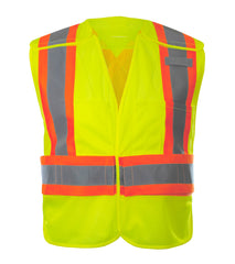 Reflective Apparel Safety Vest: Hi Vis Vest: 5pt Breakaway, X-Back Lime Mesh w/D-Ring (RAF-566-GX)