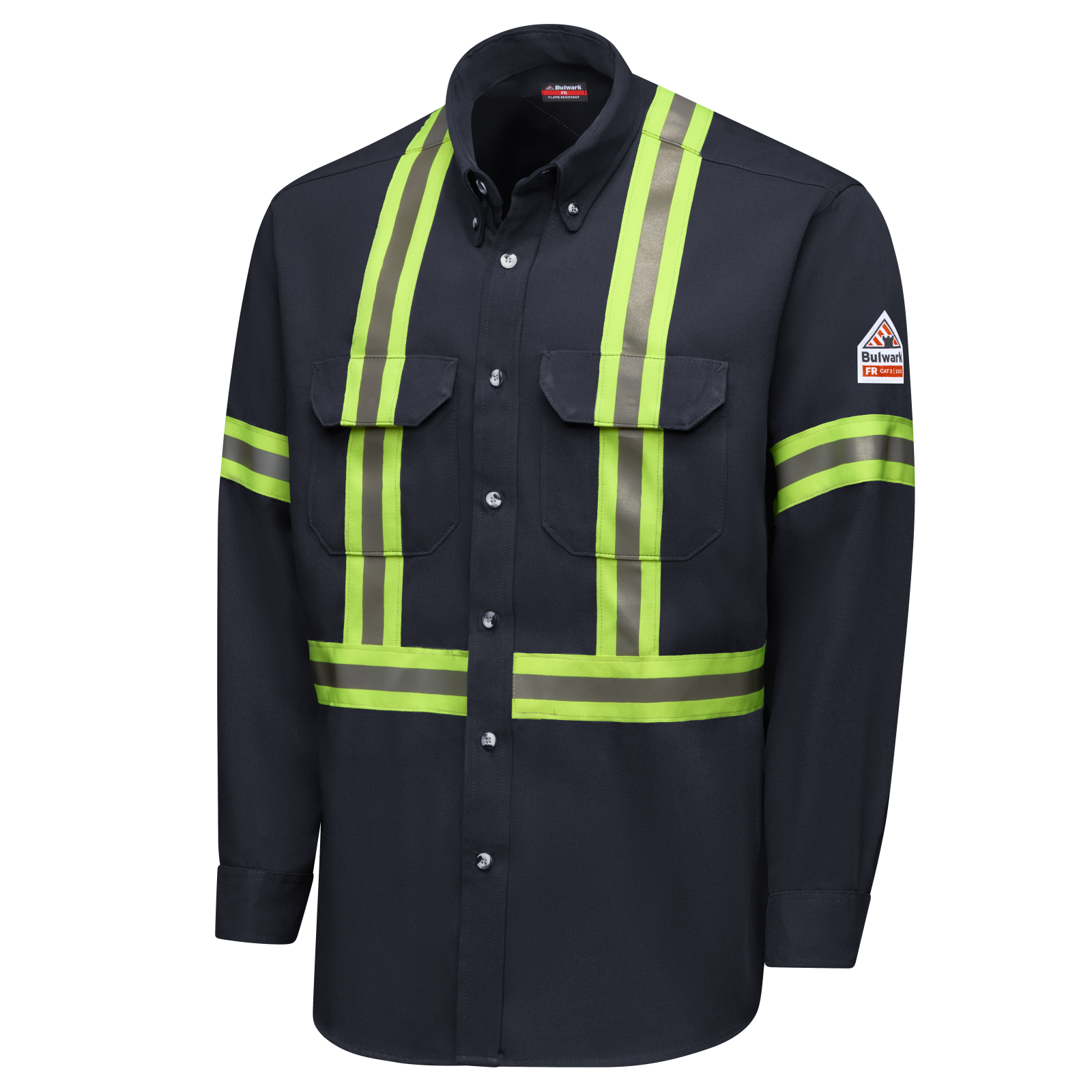 Bulwark Mens Dress Uniform Shirt with Reflective Trim (SMUCNV)