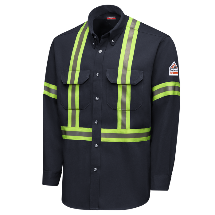 Bulwark Mens Dress Uniform Shirt with Reflective Trim (SMUCNV)