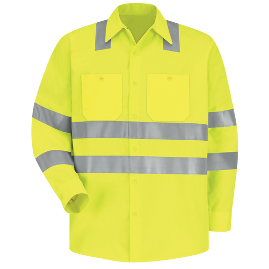 Red Kap Long Sleeve Hi-Vis Work Shirt: Class 3 Level 2 - (SS14-HV-TRC3)