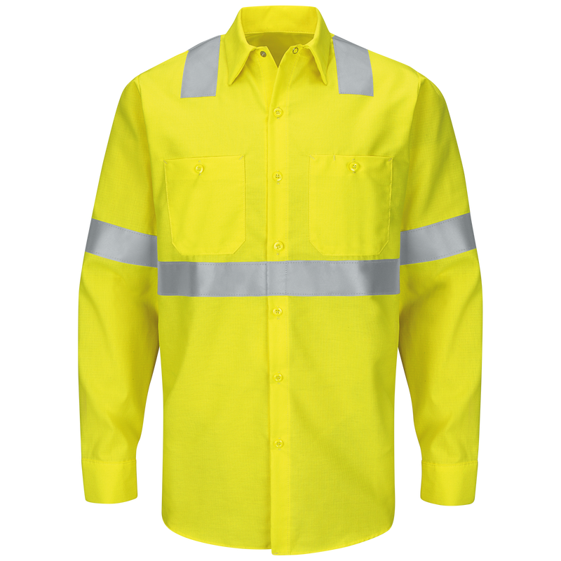 Red Kap Long Sleeve Hi-Visibility Ripstop Work Shirt: Class 2 Level 2 - (SY14HV)