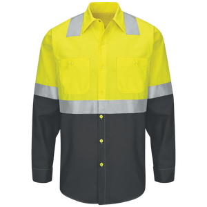 Red Kap Long Sleeve Hi-Visibility Color Block Work Shirt: Class 2 Level 2 - SY14