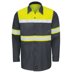 Red Kap Hi Visability LS Colorblock Ripstop Work Shirt - SY70