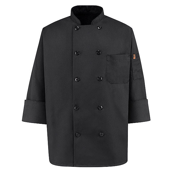 Red Kap Ten-Button Black Chef Coat - 0425BK
