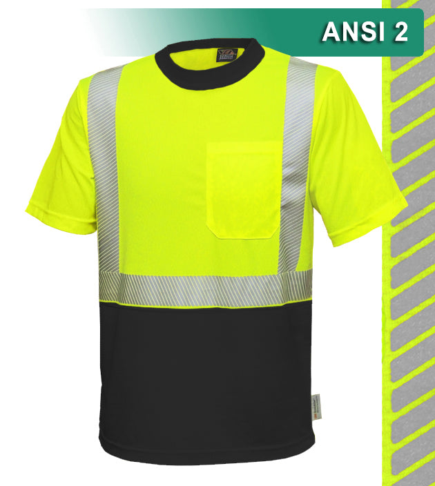 Reflective Apparel Safety Shirt: Hi Vis Pocket Shirt: Lime Birdseye: Comfort Trim by 3M™(VEA-102-CT) Lime Black