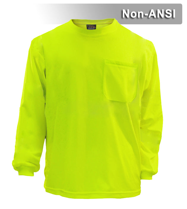 Reflective Apparel Safety Shirt: Hi Vis Pocket Shirt Long Sleeve: Lime Birdseye Knit: Non-ANSI (VEA-200B)