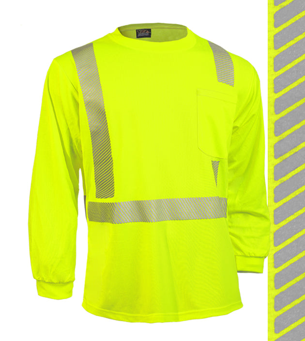 Reflective Apparel Safety Shirt: Hi Vis Pocket Shirt: LS Lime Birdseye: Comfort Trim by 3M™ (VEA-202-CT)