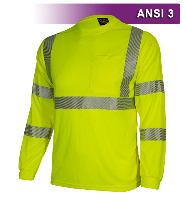 Reflective Apparel Safety Shirt: Hi Vis Pocket LS Shirt: Lime Birdseye: Comfort Trim by 3M™ (VEA-204-CT)
