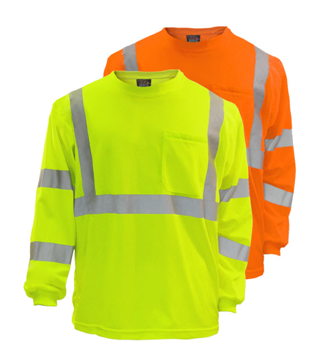 Reflective Apparel Safety Shirt: Hi Vis Pocket LS Shirt: Birdseye: ANSI 3 (VEA-204-ST)