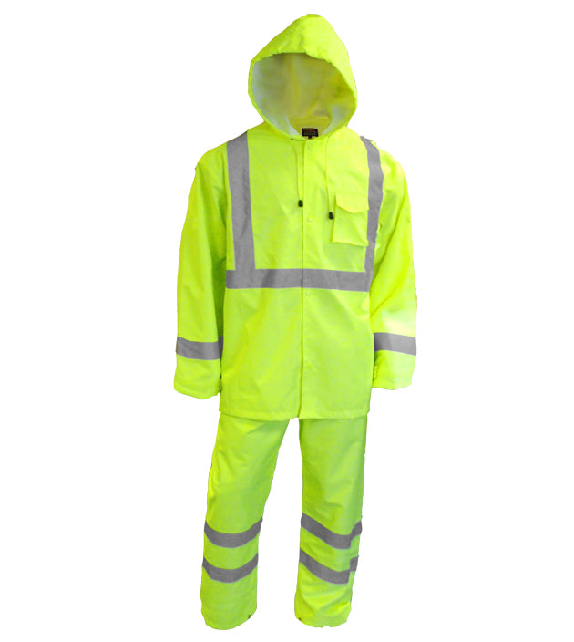 Reflective Apparel Safety Raingear: Hi Vis Rainsuit: Waterproof Hooded Parka & Pants (VEA-402-ST)