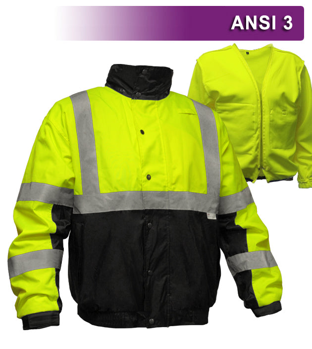 Reflective Apparel Safety Jacket: Hi Vis Bomber: Zip-Out Liner: Breathable Waterproof (VEA-412-ST)