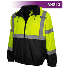 Reflective Apparel Safety Jacket: Hi Vis Bomber: Adjustable Hood: Waterproof (RAF-413-GT)