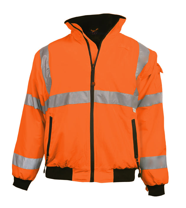 Omega FR Rain Jacket | HiVis ANSI Class 3 | Fall Protection Access | Navy-Fluorescent Yellow Fluorescent Yellow XL Long