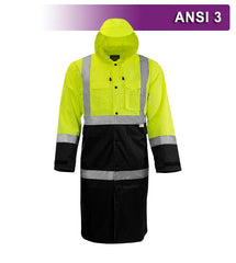 Reflective Apparel Safety Rain Trench: Lightweight Waterproof Hi Vis 2-Tone: Adjustable Hood (RAF-423-ET)