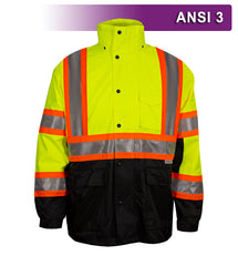 Reflective Apparel Safety DOT Jacket: HiVis Parka: Breathable Waterproof Hooded (VEA-431-CS)