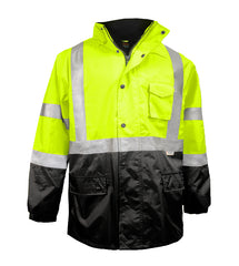 Reflective Apparel Safety Jacket: Thinsulate™ Parka: Breathable Waterproof Hooded: 2-Tone Lime (VEA-433-ST)