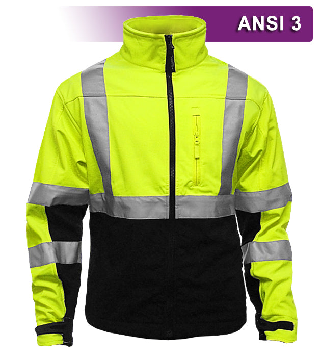 Reflective Apparel Safety Jacket: Hi Vis Soft Shell: Water Resistant: Form Fitting (VEA-451-ST)