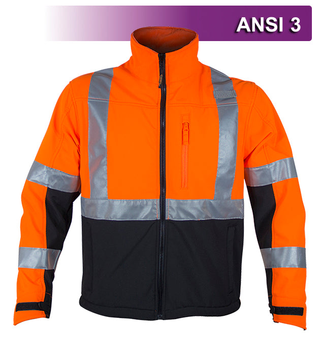 Reflective Apparel Safety Jacket: Hi Vis Soft Shell: Water Resistant X-Back Orange (VEA-451-SX)