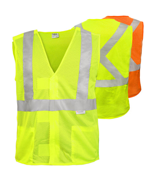 Reflective Apparel Safety Vest: Hi Vis Vest: X-Back : 5pt Breakaway Mesh: ANSI 2 (VEA-502-SX)