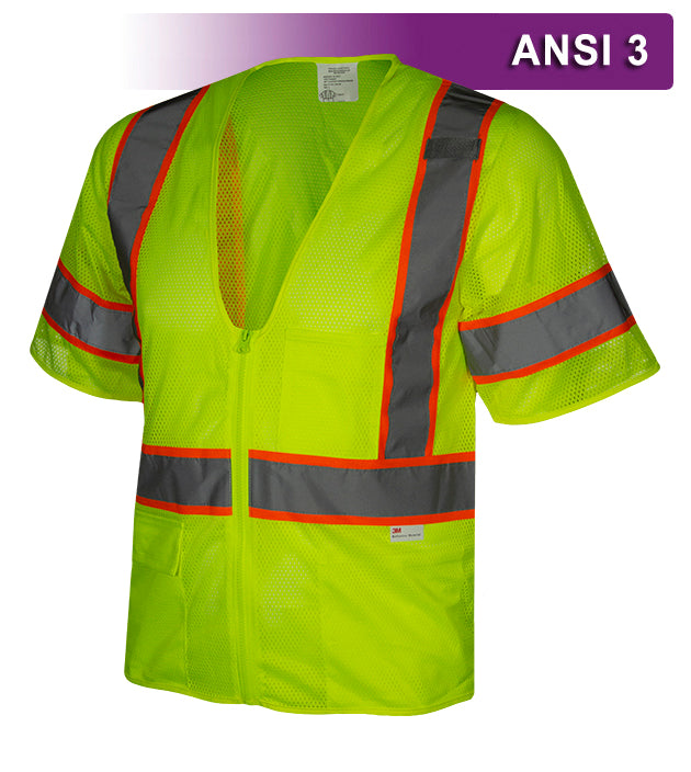 Reflective Apparel Economy Safety Vest: Hi Vis Vest: Zip Mesh Contrasting Tape: ANSI 3 (RAF-588-ET)