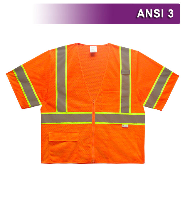 Reflective Apparel Economy Safety Vest: Hi Vis Vest: Zip Mesh Contrasting Tape: ANSI 3 (RAF-588-ET)