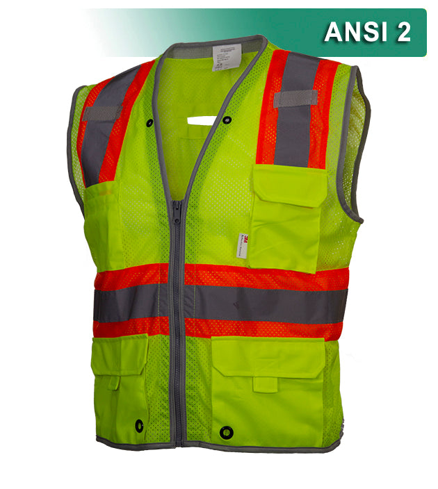 Reflective Apparel Multi-Pocket Safety Vest: Hi-Vis Mesh Vest: Surveyor: Contrasting Trim (RAF-589-ET)