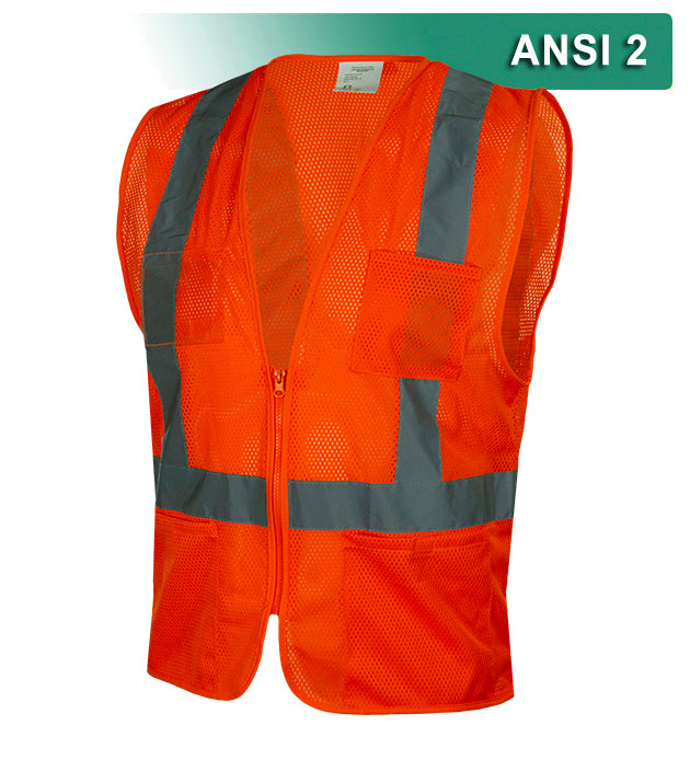 Reflective Apparel Safety Vest: Hi Vis Vest: Clear ID Pocket: Orange Zip Mesh (RAF-590-GT)