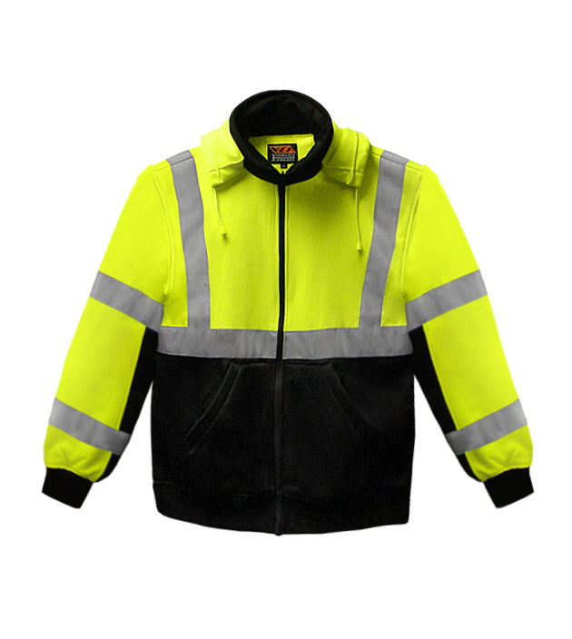 Reflective Apparel Safety Sweatshirt: Hi Vis Full Zip 2-Tone: Removeable Hood: 10.5oz (VEA-602-ST)-2