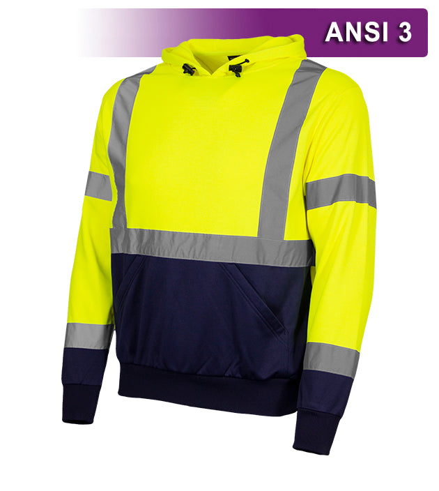 Reflective Apparel Safety Hoodie: Hi Vis 2-Tone Pullover: 7 oz. Lime & Navy (RAF-604-GT)