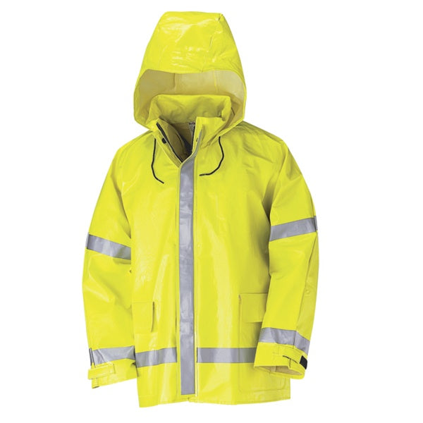 flame resistant rain gear Bulwark JXN4 - Hi-Visibility Flame-Resistant Rain Jacket Yellow/ Green