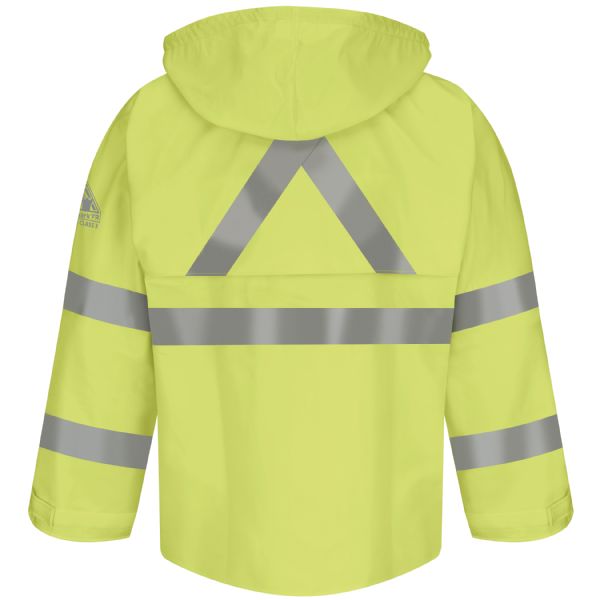 flame resistant rain gear Bulwark JXN4 Hi-Visibility Flame-Resistant Rain Jacket Yellow/ Green M