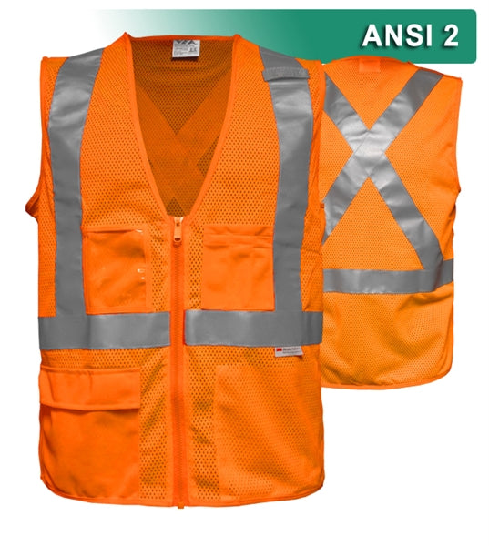 Reflective Apparel Safety Vest: Clear ID Pocket: 5pt Breakaway: X-Back Zip Mesh (VEA-508-SX)