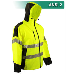 Reflective Apparel Safety Jacket: Hi Vis Hooded Windbreaker: Water Resistant: 2-Tone (VEA-407-GT-LB/VEA-407-ST)